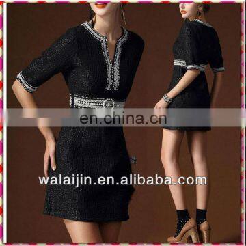 Elegent Short Sleeve Ladies Beaded Business Dress