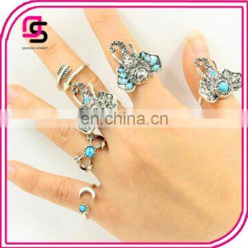 Antique silver elephant design statement 6 rings set