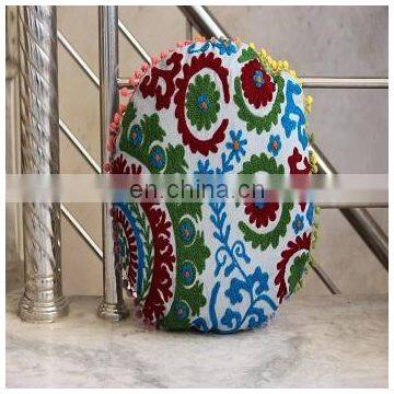 Flower Embroidered Suzani Round Cushion Cover Round Pillow Case 16'' CU7