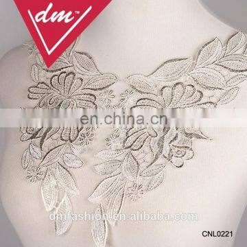 Silver thread yarn bling bling flower embroidery collar neckline