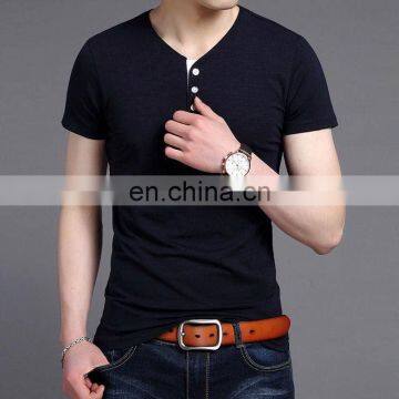 New Arrival Mock v Neck Buttons Collar Wholesale t Shirts Full Hand Designer Ruched t Shirt for Big Man photo-4