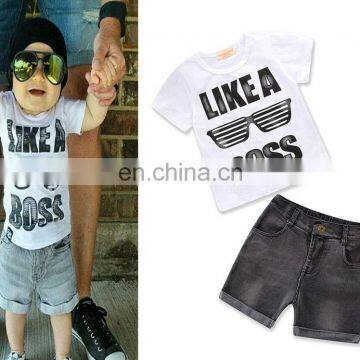 Summer 2pcs set kids clothing baby clothes short sleeve cotton t-shirt tops +  denim shorts jean baby clothing set