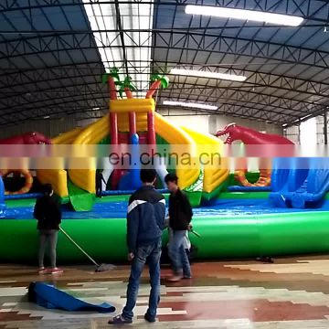 Outdoor Mobile Inflatable Water Slide Amusement Park With Giant Pool For Sale