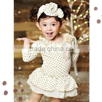 wholesale lovelybabies clothing polka dot cotton fall sleeve ruffle top with headband decorative for baby girls