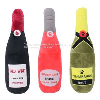 Wholesale custom design plush wine bottle Creative Pet Squeaky Toys dog chew toy