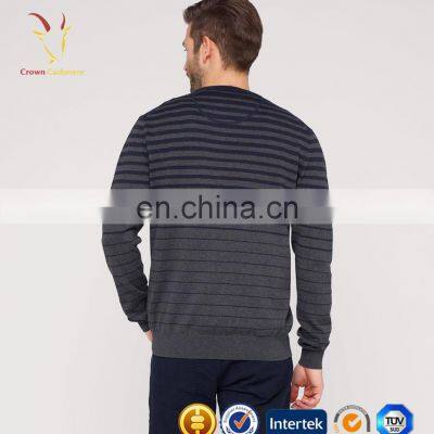 Mens Crew Neck Striped Pullover Wool Sweater photo-2