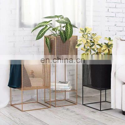 Gridding Floor Gold Flower Box Metal Plant Stand Iron Flower Pot Planter Bracket For Home Indoor Decoration Table