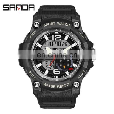 Sanda 3036  Military Dual Display Men Wrist Watches LED Alarm Water Resist Resin Sports Led Digital Military Watch