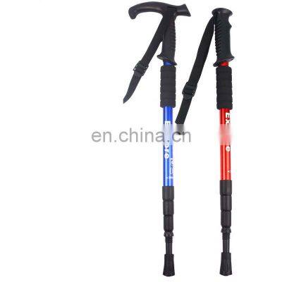 Outdoor trekking poles hiking camping mountain climbing walking cross country folding telescopic T handle straight handle four-s