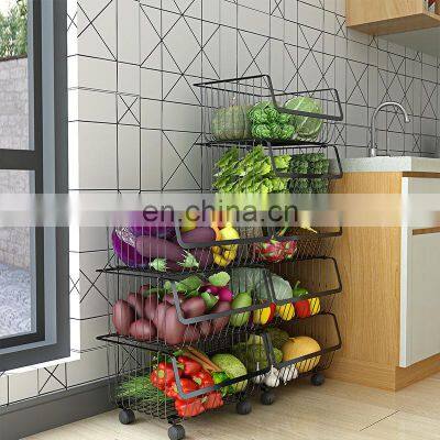 Kitchen Four Layers Storage Basket Fruits and Vegetables Storage Rack Movable Storage and Finishing Rack With Wheels photo-4