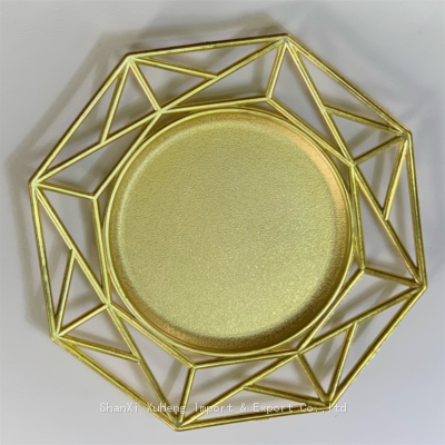 Wholesale Plastic Hollow Charger Plate Gold Octagonal Plate Chargers for Dinner Wedding Durable Charger Service Plate