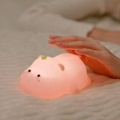 EGOGO New Nursery Silicone Squishy Lamp Night Light Hippo Nightlight Baby Kids Children Small Animal LED Night Light photo-3