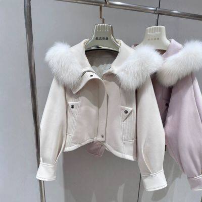 Fox Fur Grass Coat Women's Short Korean Version Motorcycle Suit Goose Down Inner Lining Young Parka Coat photo-2