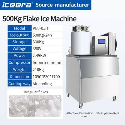 Fully Automatic 500KG Flake Ice Machine Polyurethane Foam Insulation Commercial Ice Maker