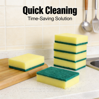 Yellow Green Scouring Sponge Pad Kitchen Cleaning Tool for Dishes Pots & Utensils