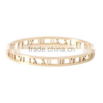 Gold Bangle Bracelet Roman Numeral - Stainless Steel Atlas Oval Thin Band - Women's Jewelry