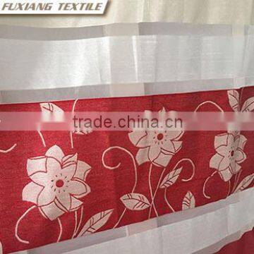 Floral Polyester Sheer Jacquard Stripe Rod-pocket Window Red Curtain photo-3