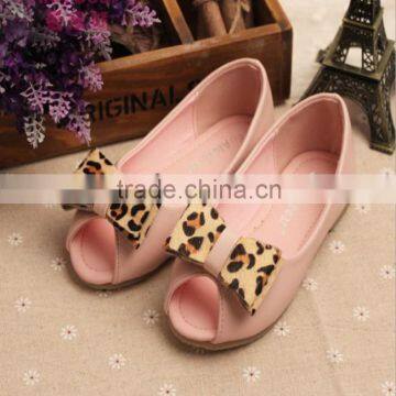 New Fashion Korean Style Baby Girls Shoes Summer Fish mouth Leopard Bow Girls Princess Shoes