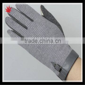 Lady's fashion touch-screen warm spandex velvet gloves with leather cuff