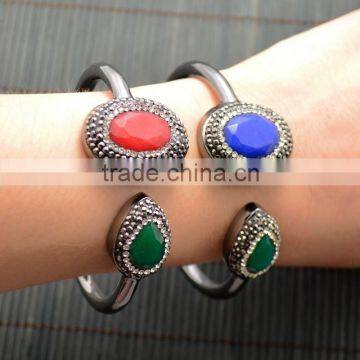LFD-B039 ~ Wholesale Plated Gun Black Pave Rhinestone Crystal Agate Cuff Bangles Bracelets For Women Fashion Jewelry