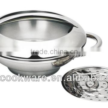 2014 New Design Guangdong Quality Stainless Steel Wok 30cm With Steamer For Wholesale