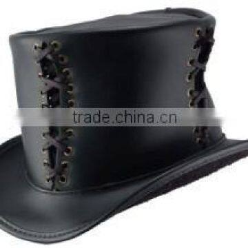 2015 FASHION STYLISH BROWN SYNCH BLACK GENUINE LEATHER TOP HATS FOR MENS