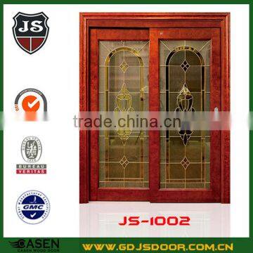 China supplier 100% pure sapele solid wood double glass door