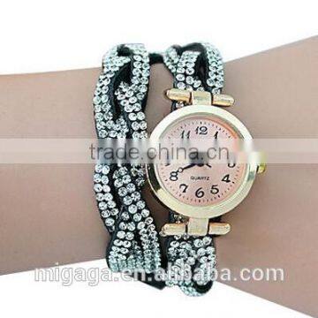 Luxury Womens Bracelet Wrist Watch Crystal Diamond Band Knitted Wrap Dial Quartz photo-3