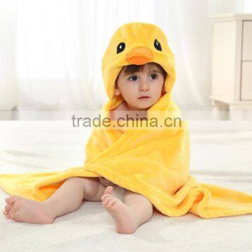 Cartoon Flannel Yellow Duck Hooded Baby Bath Towel Wrap photo-2