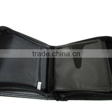Black Zipper Leather CD/DVD Holder Sleeve 48 CDs