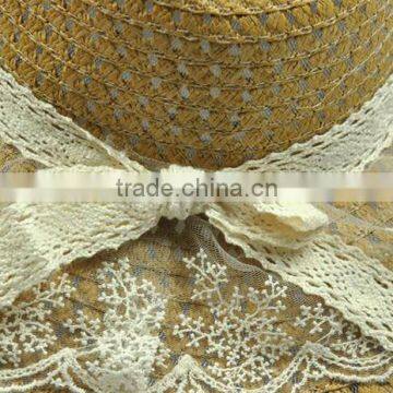 Custom Wholesale Handmade Fashion Floppy Wide Brim Straw Hats With Lace photo-5