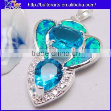 Many Designs !!! Created Opal And Square Light Blue Topaz And Pave Diamond Necklace Pendant photo-6