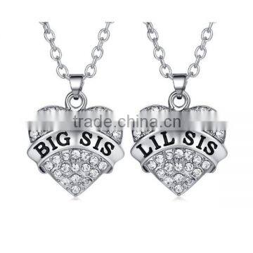 Big Sister Little Sister Sterling Silver Cyrstal Heart Sisters Necklace