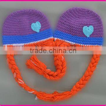 Beautiful handmade baby crochet hat for girls hand knitting frozen anna hat