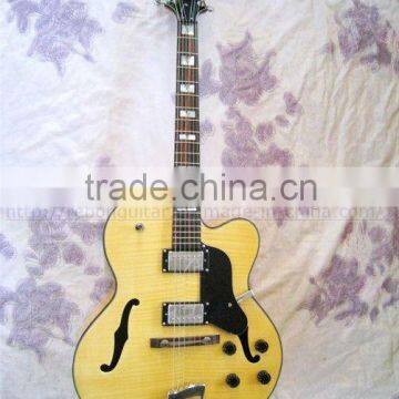 natural hollowbody jazz electric guitar with flamed maple top board