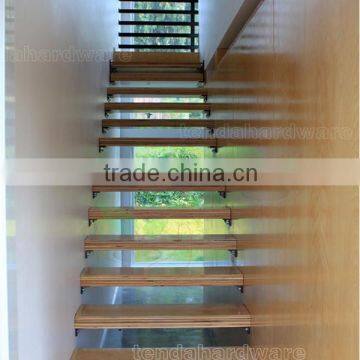 indoor floating staircase by angle support with wood tread