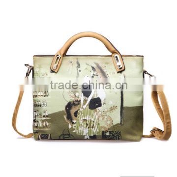 Brand printed pattern leather bag womens medium size vintage tote handbags