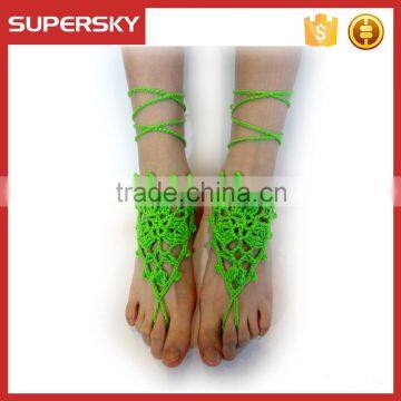 V-997 Fashion colorful cotton crochet barefoot sandals wholesale handmade bracelet anklet chain