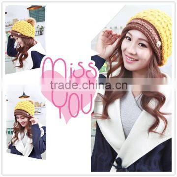 Fashion 2014 Hot Sale Knitted Beanie With Fur Pompom