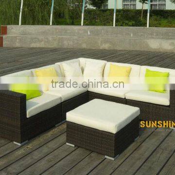 elegant fabric PE rattan sofa- aluminum frame patio ratan corner sofa set