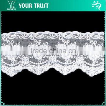 Width 6.0 Centimeter Wavy Flower Mesh White Polyester Trimming Lace
