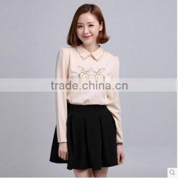 Manufacture directly clearance sale fine Pink chiffon embroidering sweet girl fashion summer shirt