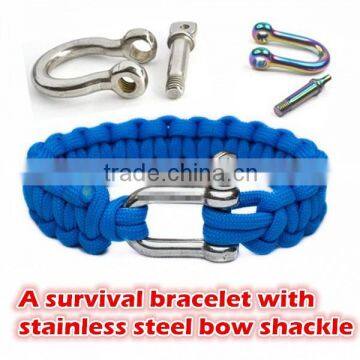 Paracord 550 Survival Bracelet with Stainless Steel Bow Shackle