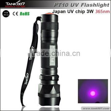 UV flashlight with 3w 365nm Japan high quality UV chip hot on sale TANK007 PT10