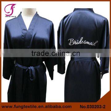 030203 Short Design Embroidered Words Personalized Silk Satin Woman Short Robe