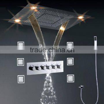 Wall Mounted Shower Set Faucet Multi Color Remote Control LED Over Head Shower With 5 Way Hot/Cold Diverter