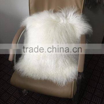 Charming Style Snow White Mongolian Sheep Fur Pillow Case Real Animal Fur Tassel Cushion photo-2