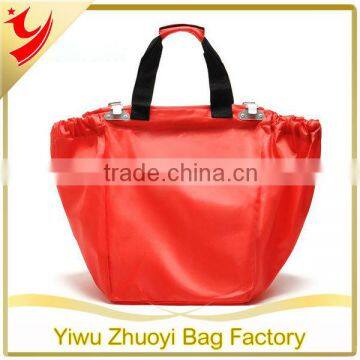 Eco-friendly Large Capacity Foldable Supermarket Cart Green Shopping Tote Bags With Hook photo-2
