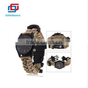 Outdoor men multifunctional Paracord Watch Bracelet with Thermometer &Fishing Kit