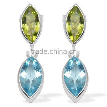 Rare Precious and Semi Precious Gemstone Natural Silver Earrings